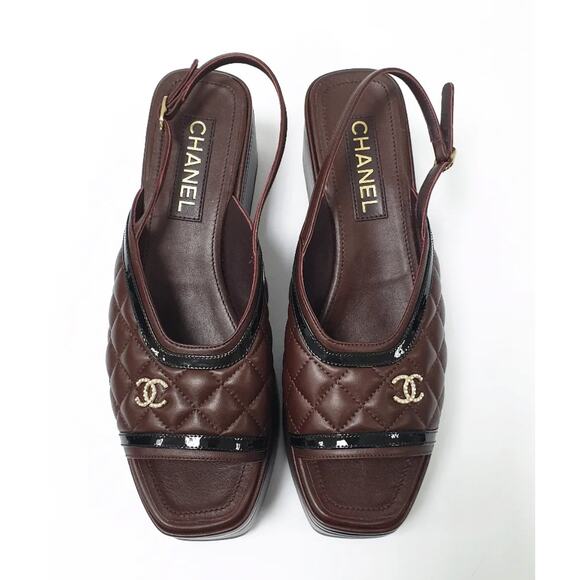 Chanel Burgundy Quilted Platform Slingback Sandals 40.5 - Picture 2 of 11